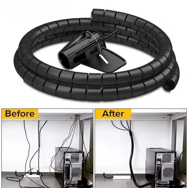 Cable Lock Flexible - ท่อเก็บสายไฟแบบเกลียวยืดหยุ่น 2M/1M อุปกรณ์จัดระเบียบสายไฟคอมพิวเตอร์ คลิปจัดเก็บสายไฟ ท่อป้องกันสายไฟ เครื่องมือจัดการสายไฟ